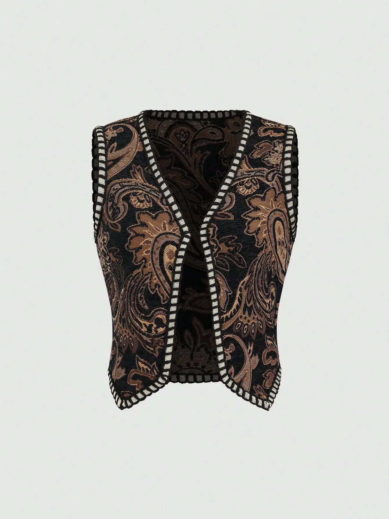 Vintage Paisley Fabric Vest with Gold Trim