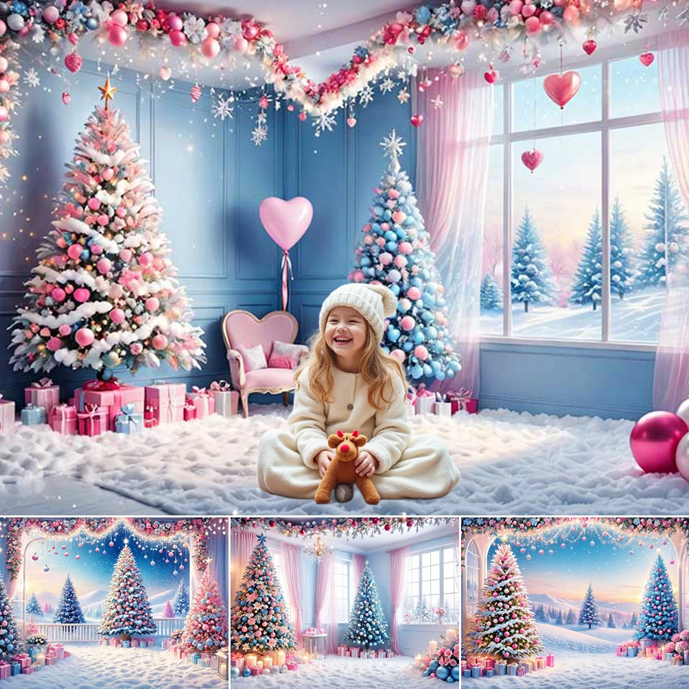 

MOON.QG Indoor Pink Christmas Background Photography Gifts Glitter Celebration Backdrop Wedding Shooting Props Decoration Studio