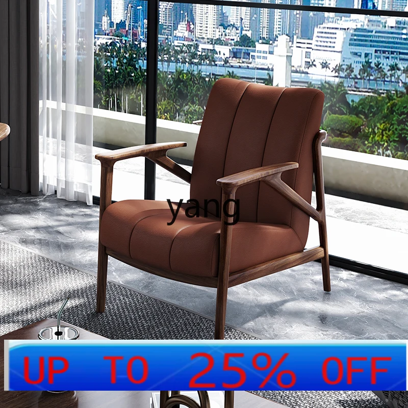 

LTT solid wood leisure chair modern simple first layer leather single seat sofa chair living room