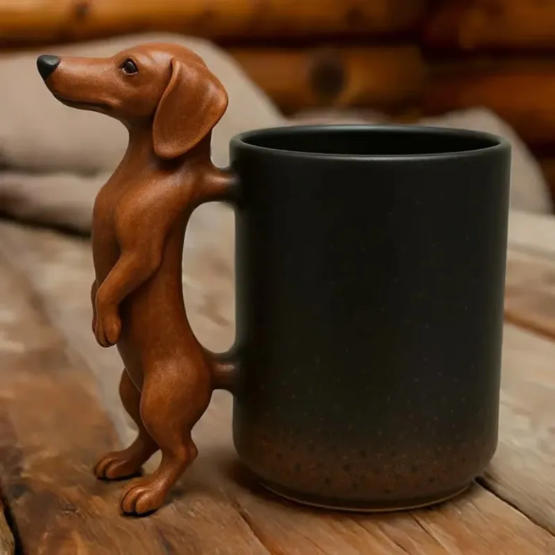 

New Handmade Dachshund Mug Creative Resin Sausage Dog Mug Pet Coffee Cup