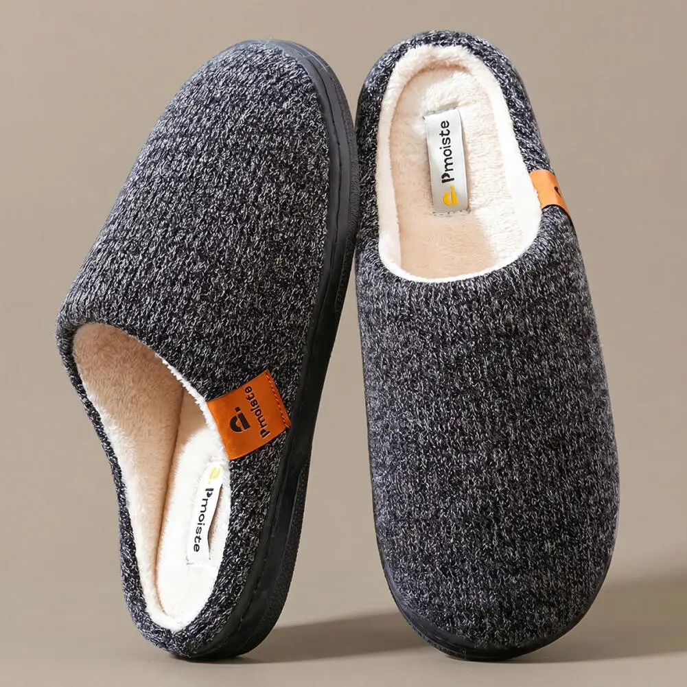Men's Warm Knit Suede Home Shoes TPR Anti Slip Soft Sole Comfortable Memory Cotton Shoe Pad with Noodle Pattern Design