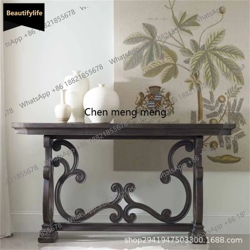 

A139 Консольный столик из цельного дерева в американском стиле, винтажный резной стол для украшения прихожей