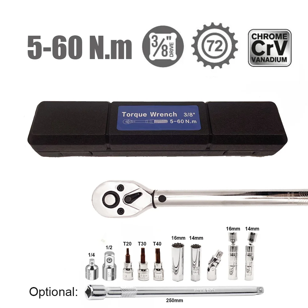 أداة السيارات 5-60N.m مفتاح العزم 3/8 بوصة مربع محرك ± 3% عالية الدقة لاستخدام صيانة قابس الإشعال للدراجات النارية #1
