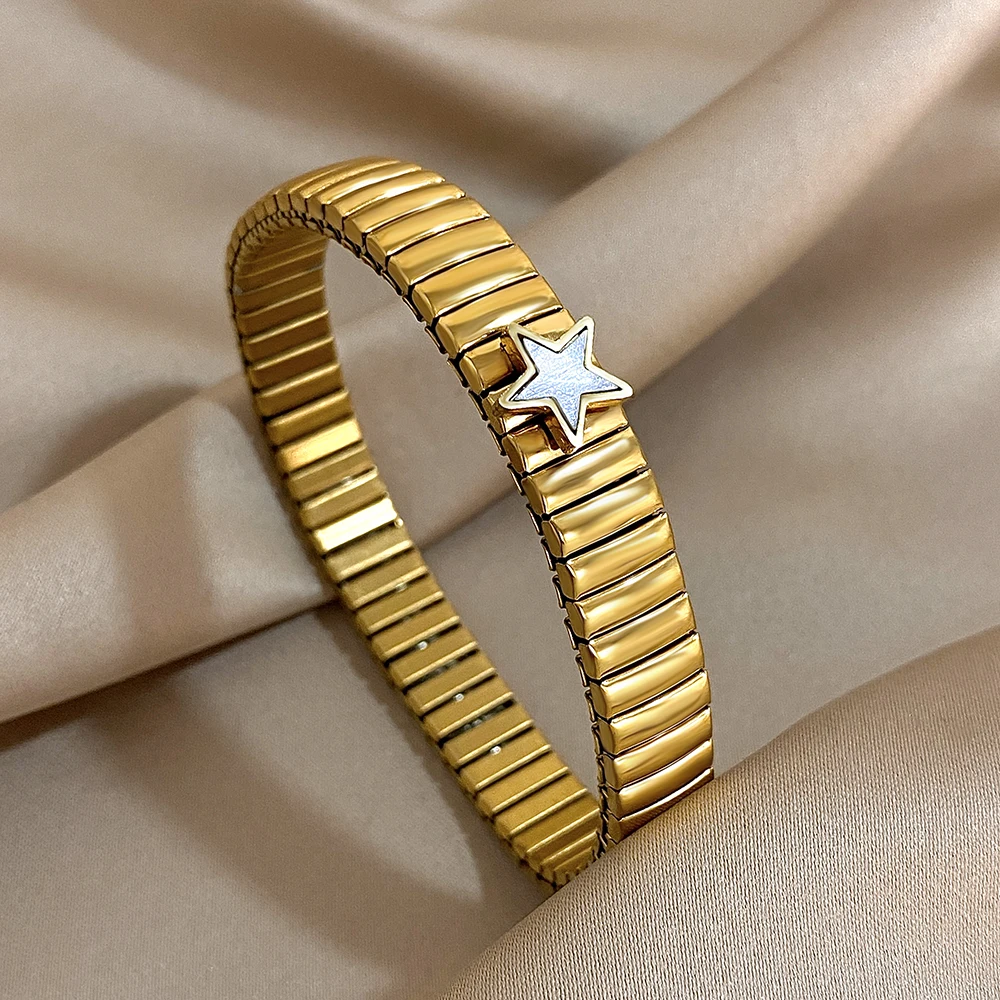 Greatera-أساور مرنة من الفولاذ المقاوم للصدأ للنساء ، أساور مطلية بالذهب ، نجمة ، قلب ، سحر القشرة ، سوار سلسلة الارتباط ، مجوهرات #5
