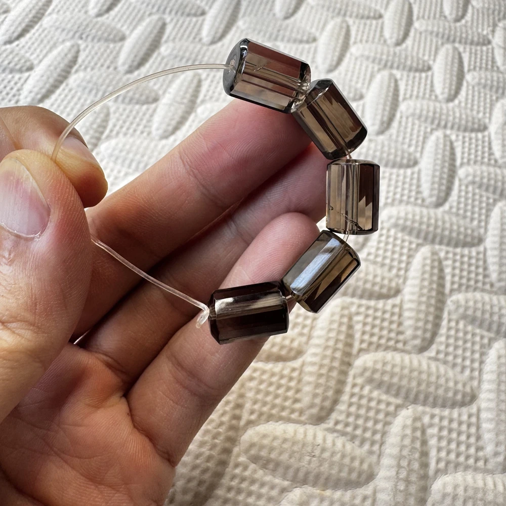 Wholesale 5pcs Genuine Smoky Quartz Facted Tube Beads,11x14mm Hand Cutting Semi-Precious Gemstone Jewelry Loose Beads