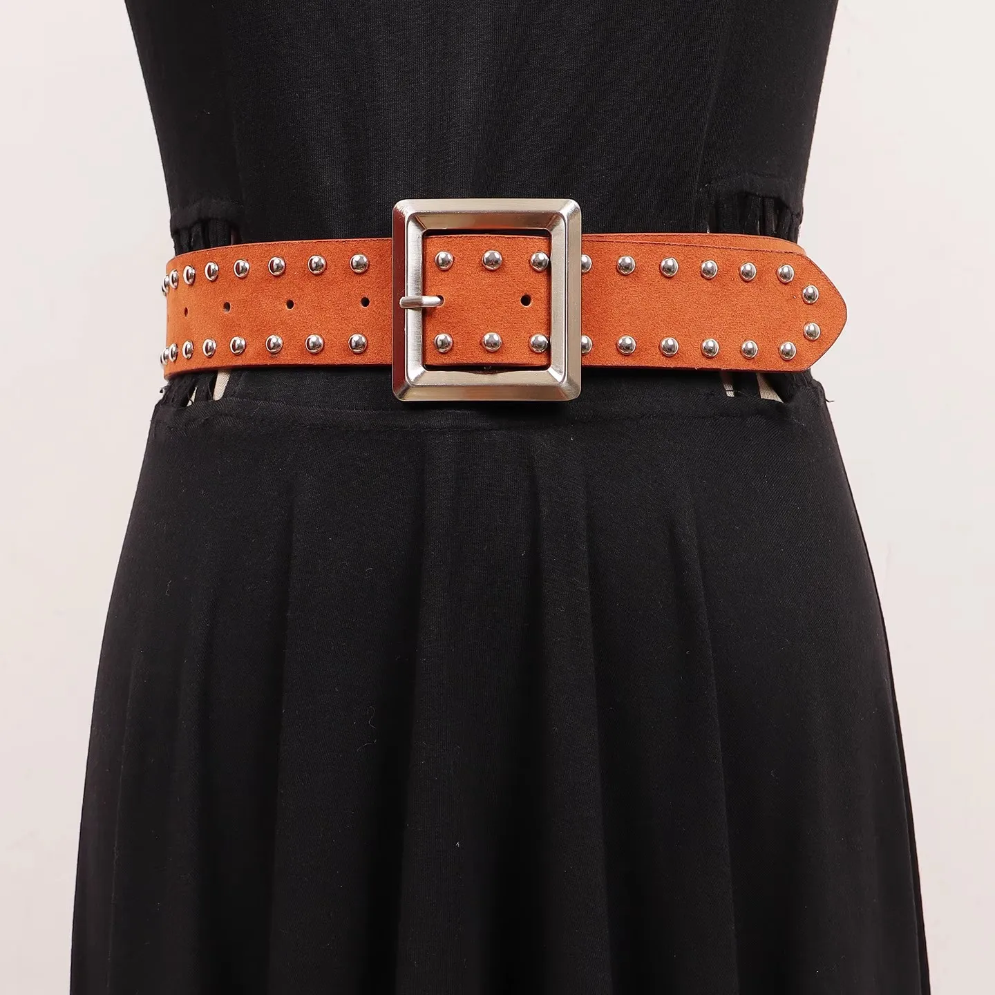 인조 스웨이드 리벳 벨트 여성 빈티지 펑크 허리띠 여성 드레스 코르셋 허리띠 벨트 장식 와이드 벨트 R2483