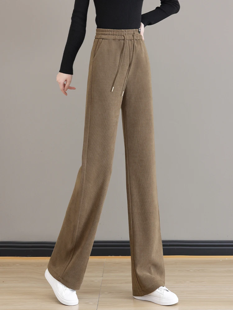 Women's Corduroy Pants High Waist Slim Fit Straight Leg Casual Trousers Comfortable Soft Polyester Fiber Fleece Lined
