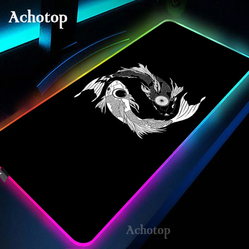 

Koi Fish Large RGB Mouse Pad Gaming Mousepad LED Mouse Mat Gamer Mousepads Yin Yang Desk Pads RGB Keyboard Mause Mats XXL 100x50