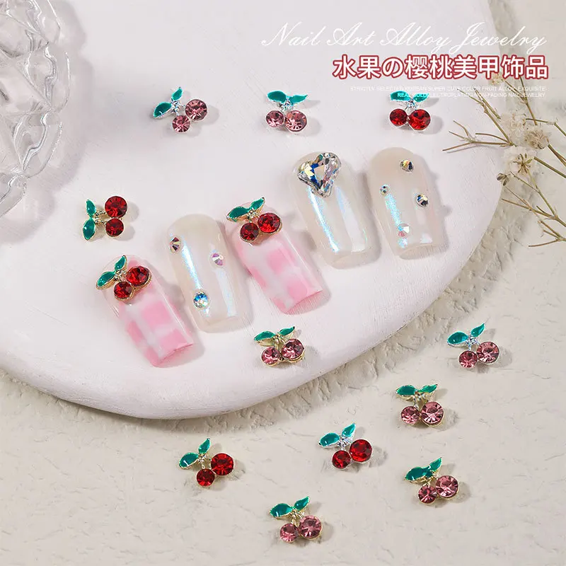 10Pcs Silver Gold Cherry Rhinestone Brilliant ตกแต่งเล็บสำหรับลายเล็บ DIY Nail Art อุปกรณ์เสริม