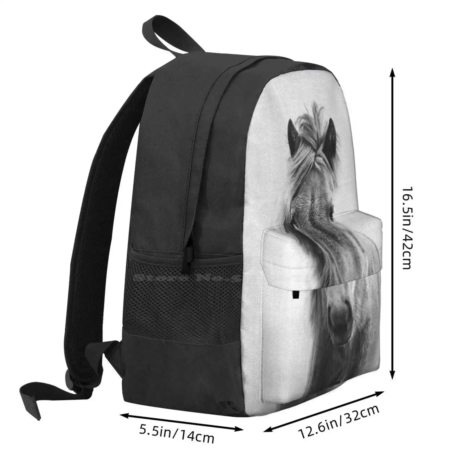 Horse - Black & White Hot Sale Schoolbag Backpack Fashion Bags Animals Peekaboo Wildlife Nursery Modern Minimalist Portrait