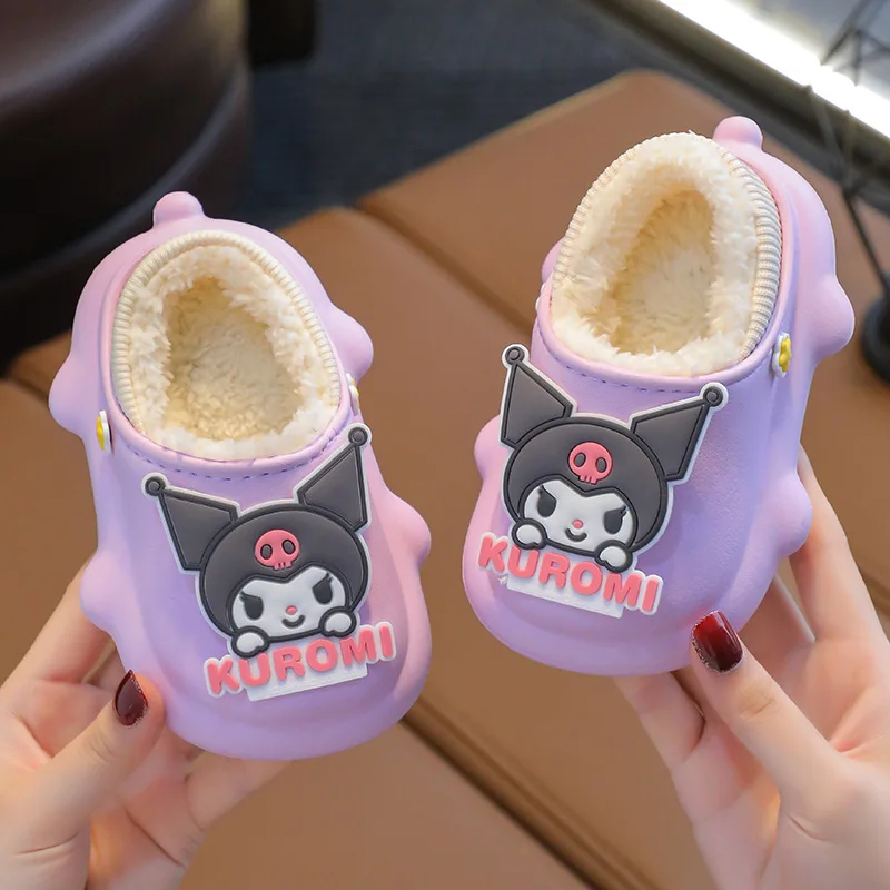 

Kids'Slippers House Shoes Cartoon Kuromi Winter Shoes EVA For Girls Fur Warm Anti-slip Soft Bottom Purple Shoes Size 22-36