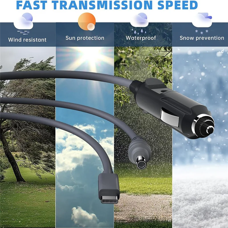 

T99C-3 In 1 DC Power Cable 10FT USB C 12-24V Cigarette Lighter Plug And DC Male Power Cable Cord For Starlink Mini