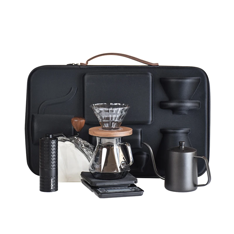 Portable Coffee & Tea Set 6 in 1 Black Travel Coffee Set For Pour Over Coffee Use