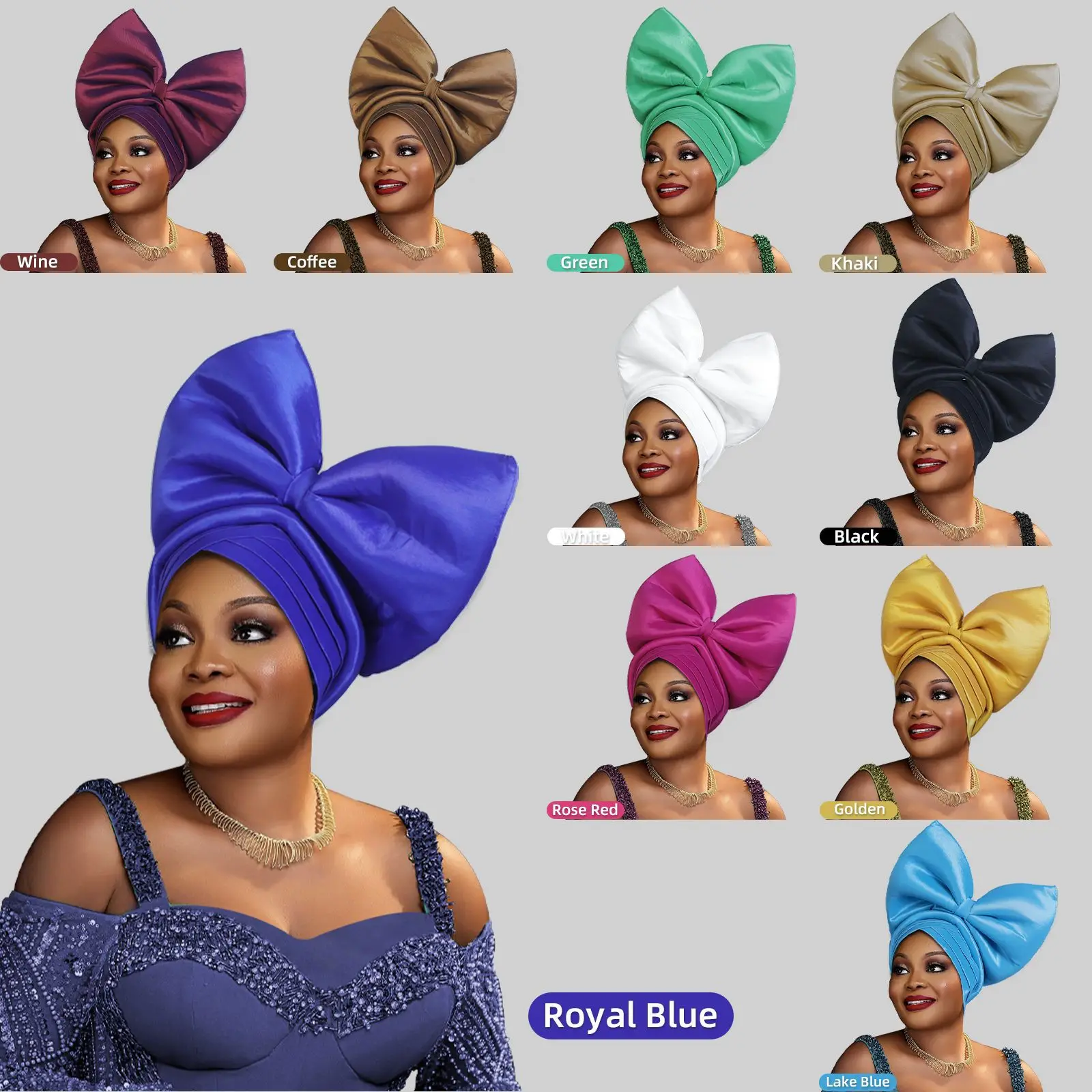 

New stylish and simple solid color big bow heavy industry bright cloth headhat women