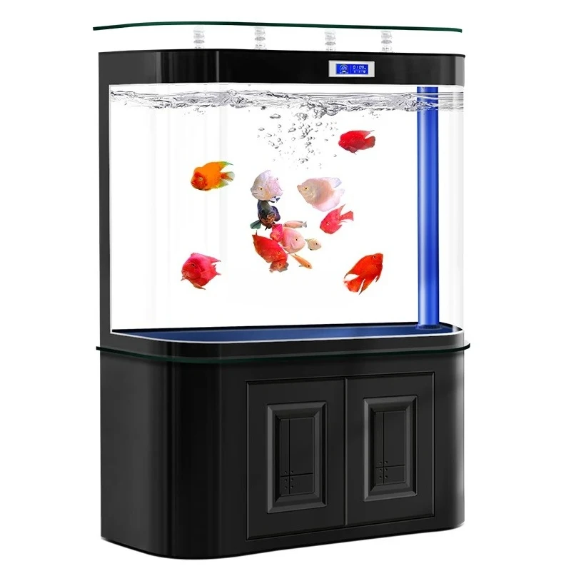 

Large fish tank bottom filter light luxury floor living room ecological water-free hot bending glass goldfish tank