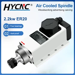 CNC Machine Spindle 2.2kw ER20 Square Air Cooled Spindle Motor 24000RPM 400hz Mounting Flange For CNC Engraving Machine Router