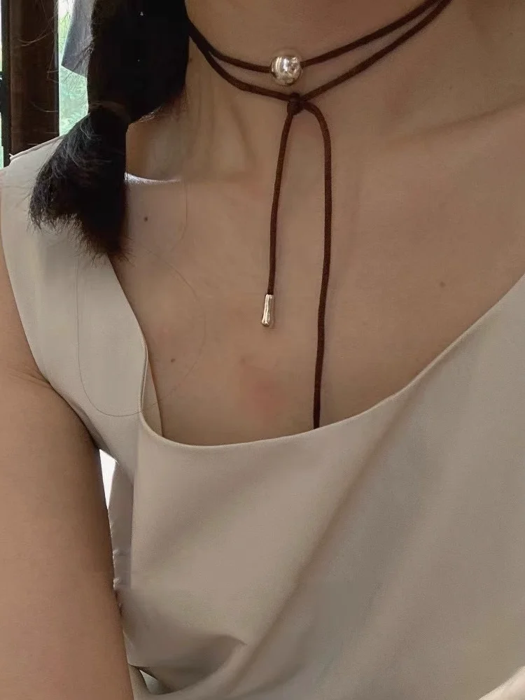 

Brass Brown Rope Tassel Necklace Women Jewelry Punk Designer Runway Rare Gown Boho Japan Korean