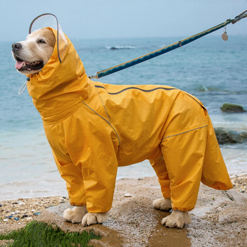 Pet Dog Raincoat Full Coverage For Large Breeds Waterproof Gear With Hood And Tail For Golden Retrievers And Samoyeds