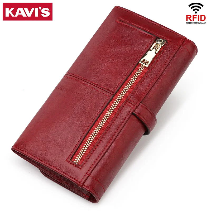 KAVIS Wallets for Women Genuine Leather Purse RFID Card Holder with ID Window Fashion Dollar Price Long Clutch Cell Phone Pocket