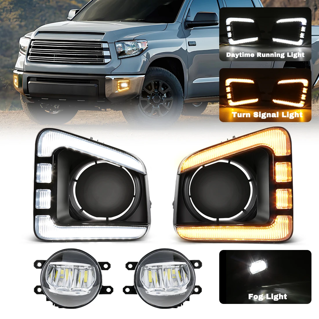 Car Daytime Running Lights For Toyota Tacoma 2014 2015 2016 2017 2018 2019 2020 2021 Start-Up Animation DRL Turn Signal Fog Lamp