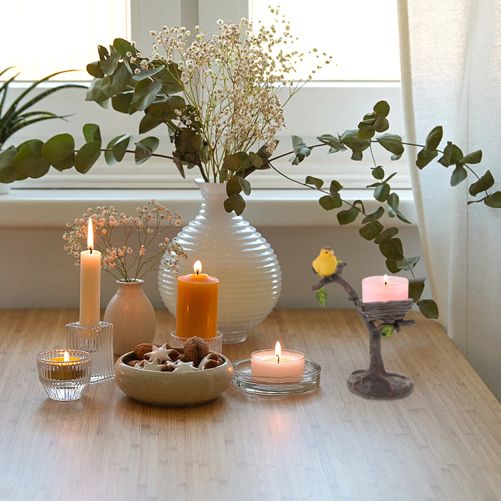 

Retro Candlestick Holders Dark Brown Resin Bird Cage Design Pillar Holder For Table Centerpiece Wedding Christmas