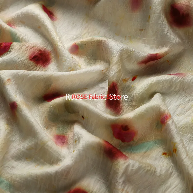 

1 Meter Watercolor Rose Jacquard Dress Fabric Vintage Textured Skirt Shirt Summer Clothing Diy Fabric