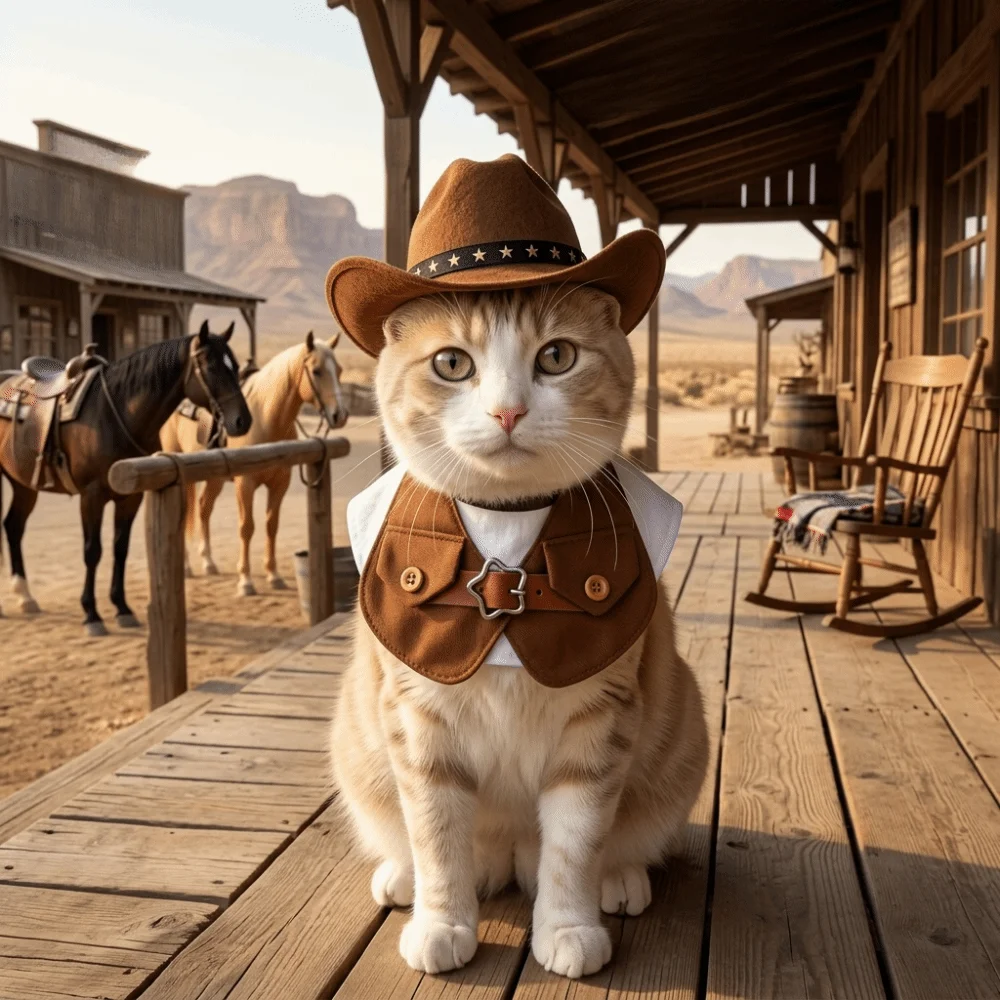 Cute Denim Dog Cowboy Costumes Retro Dress-Up Puppy Vest Set with Star Hat with Bow Tie Cats Costume Cat