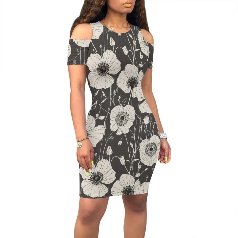 

Women Cold Shoulder Dress 2025 Summer Casual Elegant Boho Floral V Neck Vintage Dresses for Beach Vacation