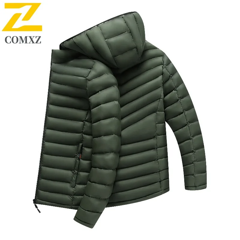 COMXZ Men Winter Jacket Quilted Fleece Lined Long Sleeve Detachable Hood Casual Jacket Fashion Windproof Versatile Cotton Coat