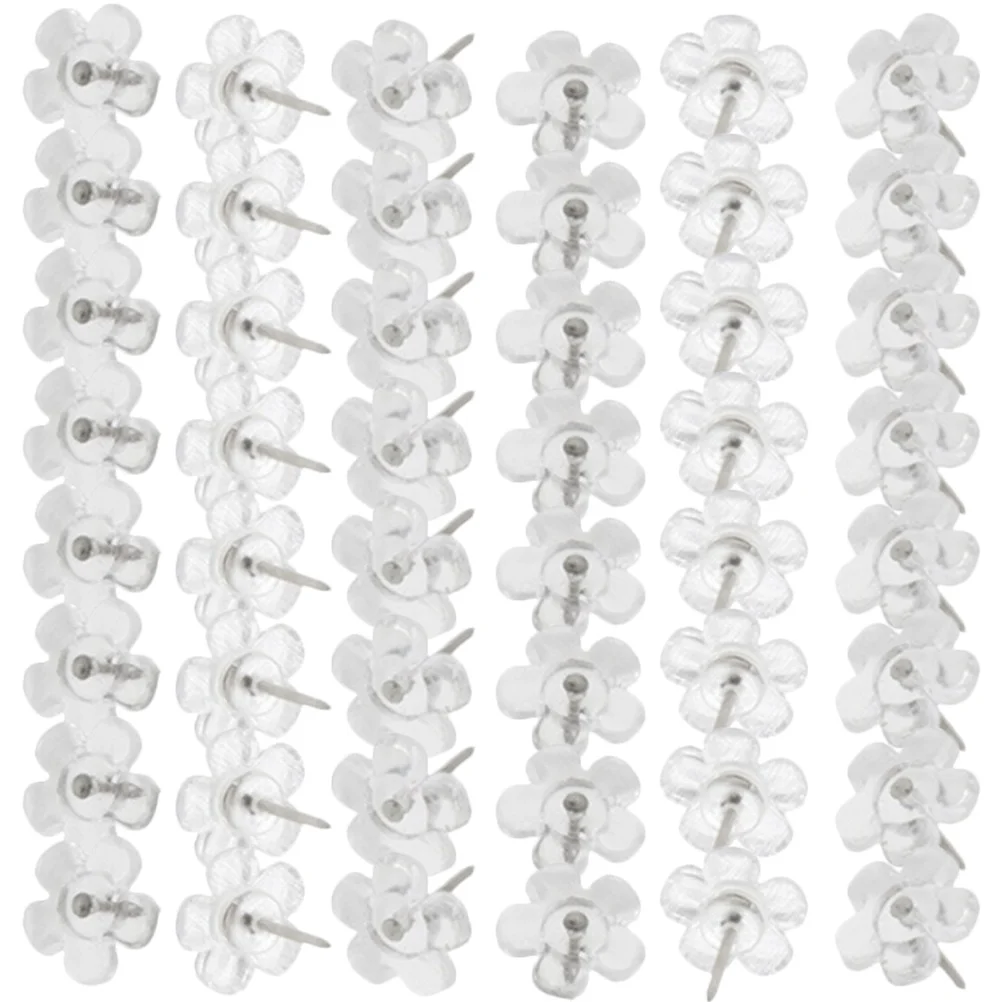 100Pcs Transparent Flower Shaped Thumb Tacks Multi-Function Push Pins Map Supplies Delicate Compact Small Thumbtacks