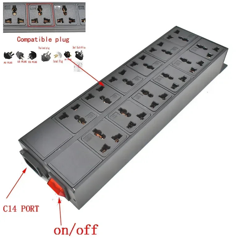 C14 port PDU power board 2-24 units universal output dual row socket network cabinet rack switch wireless power socket