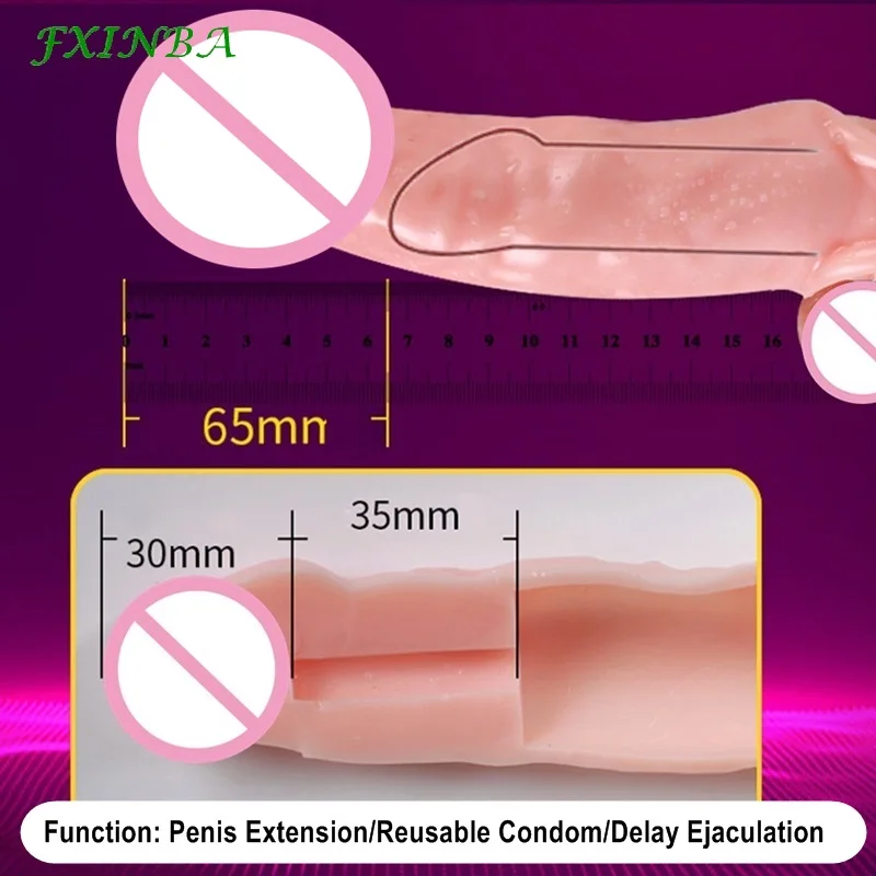 FXINBA-كم قضيب واقعي للرجال ، واقي ذكري قابل لإعادة الاستخدام ، موسع للقضيب ، تكبير القضيب ، تأخير القذف ، ألعاب جنسية ، 14-27