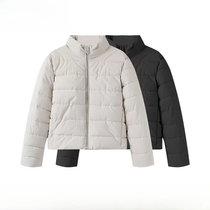 

Теплый хлопковый женский длинный воротник-стойка, двухцветный, новый, осенне-зимний, модный, прямой, на молнии, чистый цвет