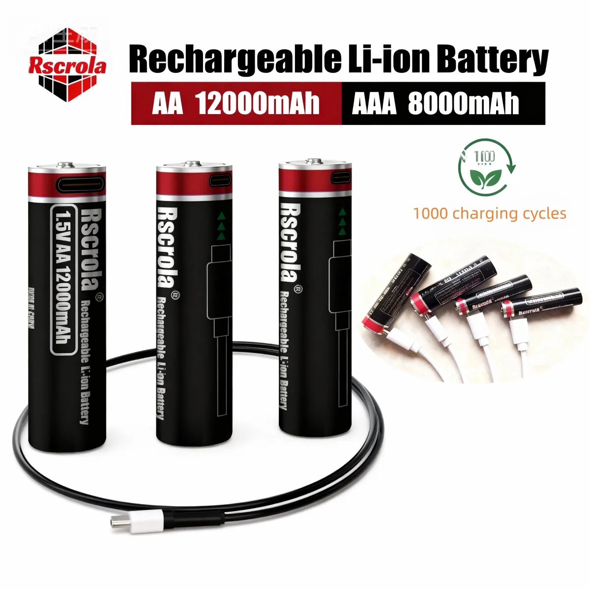 

AA 12000mAh/AAA 8000mAh 1.5V Type-C Rechargeable Li-ion Batteries High Capacity for Camera/Xbox Controller/Toys battery