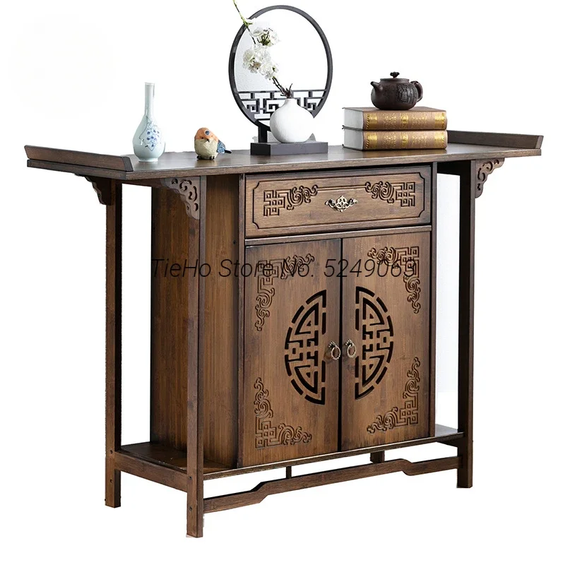

Chinese Style Retro Wooden Console Table Hallway Entrance Side Table For Living Room Porch Narrow Cabinet Storage Shelf