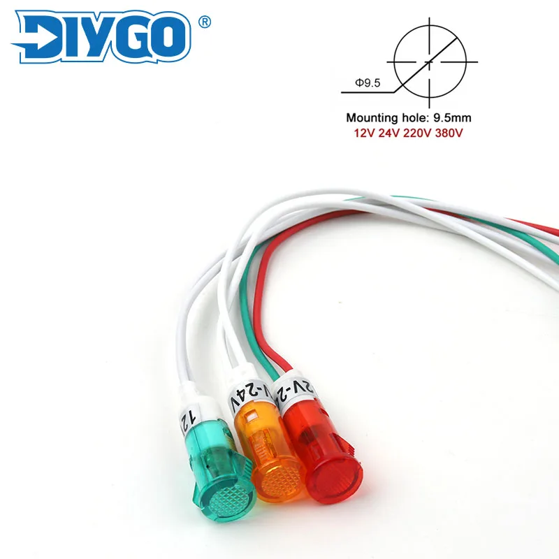 

10PCS Red Green Yellow Amber Pilot Lamp Signal Light Screw Terminal Signal Lamp Panel Mounting Neon Indicator 380 220V 12V/24VDC