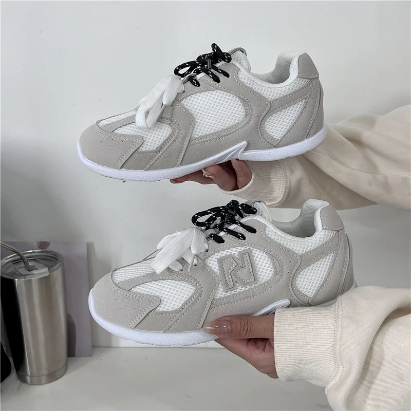 2024 Track Trainers Shoes Lace Up Cozy New Women Vulcanize Footwear Vintage Mixed Colors Ladies Casual Sneakers Spring Autumn