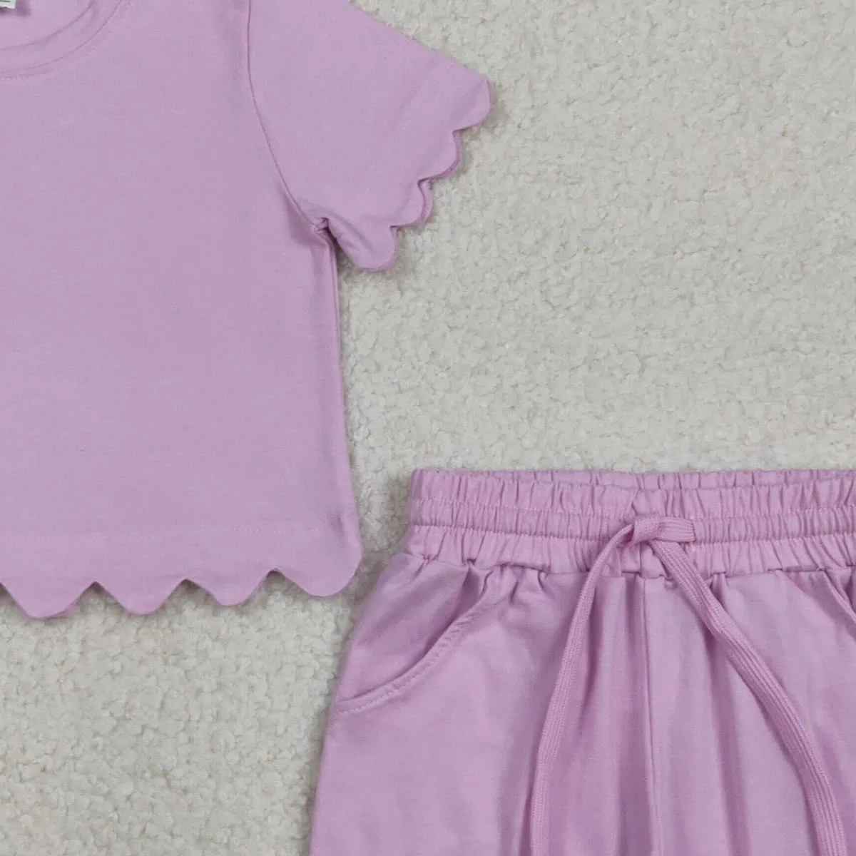 Toddler Sibling Baby Girl Scallop Purple Short Sleeve Top Pockets Shorts Clothes Cute Kids Pajamas Set Children 2Pcs Sets