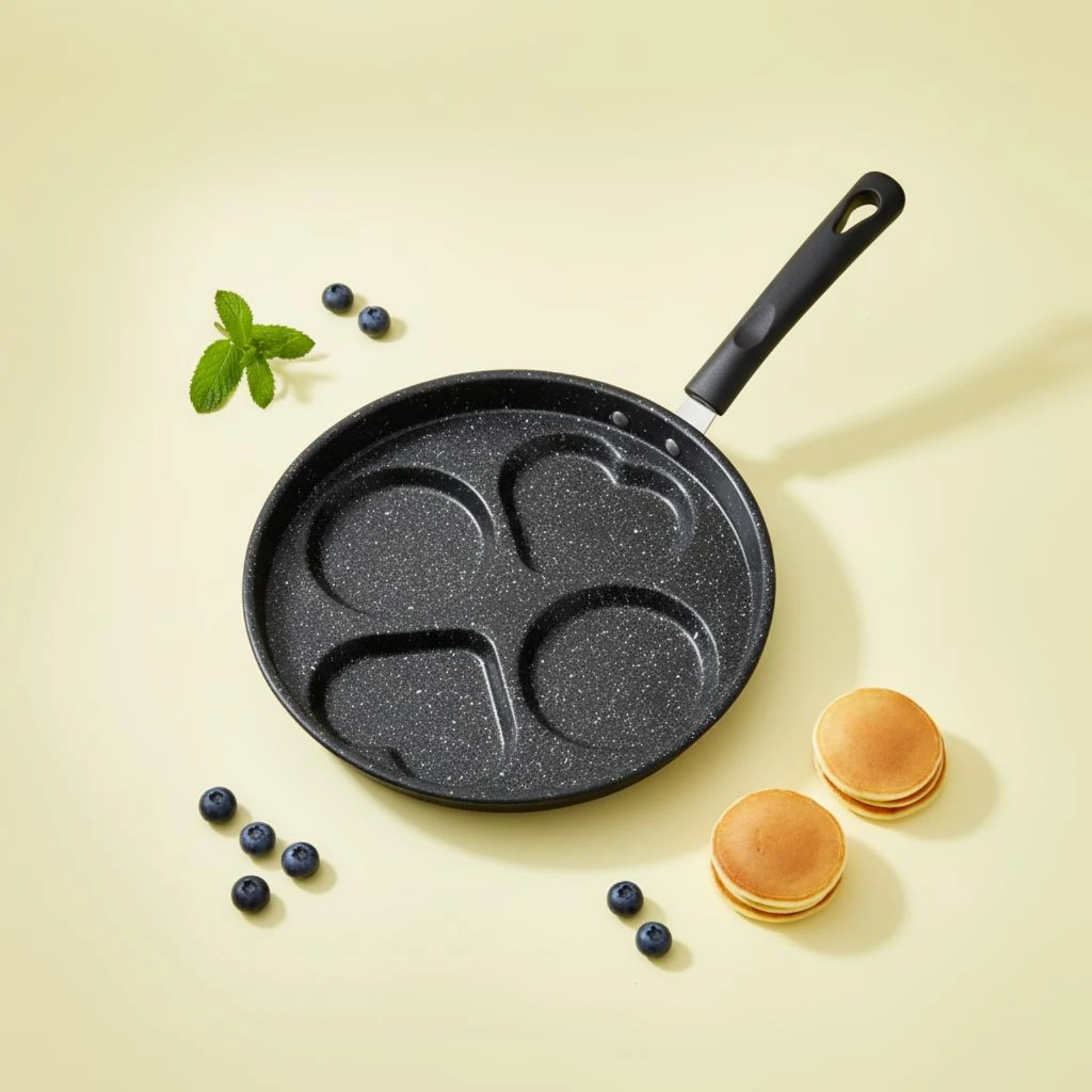 

Multi Section Frying Pan Nonstick Four-Cavity Pan Divided Breakfast Skillet Speckled Finish 4 Cup Egg Skillet Single Long Handle