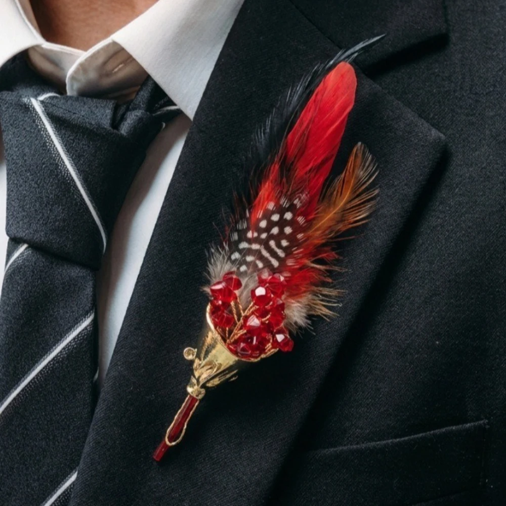 

New Men's Suit Trendy Feather Brooch Decoration Accessory for Formal Corsage Lapel Pins Wedding Party Badge Jewelry