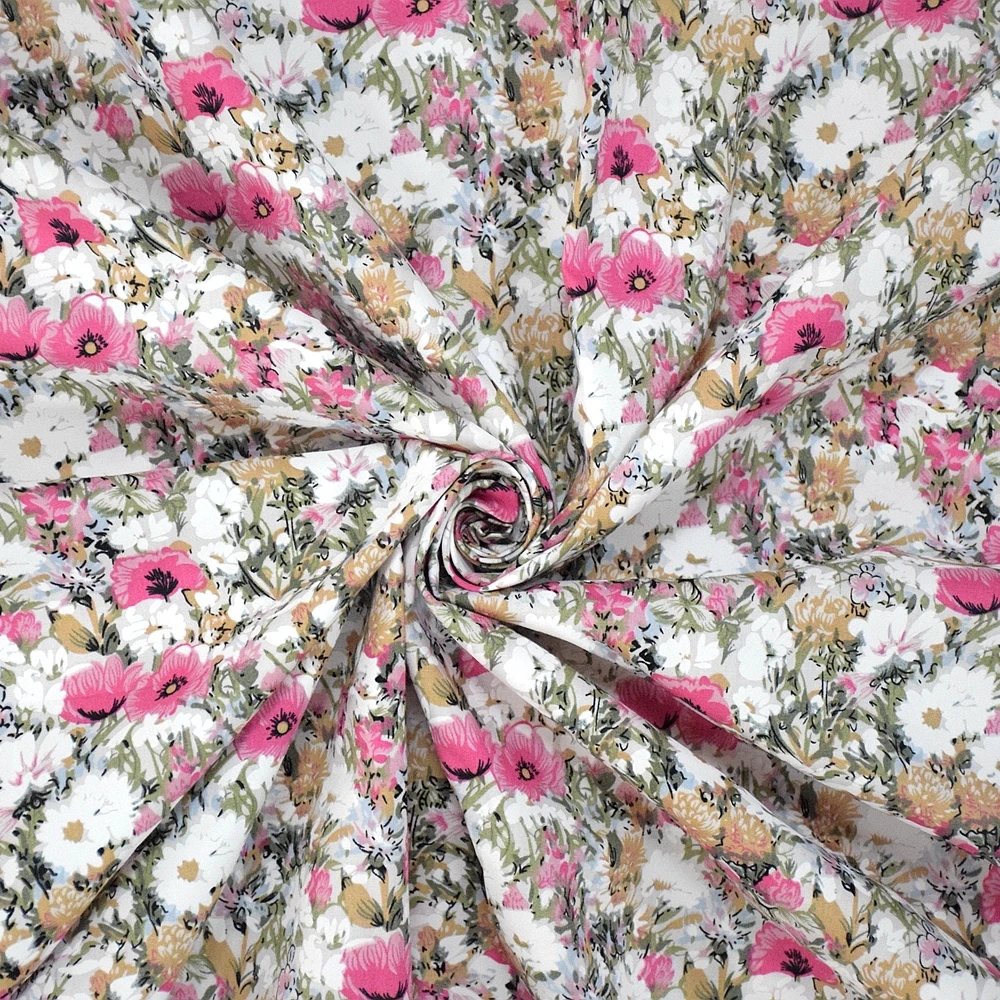 100% Cotton Poplin Fabric With Flower Print Handmade DIY Bag Garment for Dress Sewing Cloth