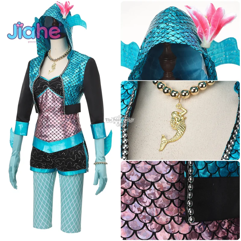 

Rochelle Goyle Lagoona Blue Cosplay Costume Anime High Women mermaid jumpsuit coat socks gloves Halloween Christmas suit XS-XXXL