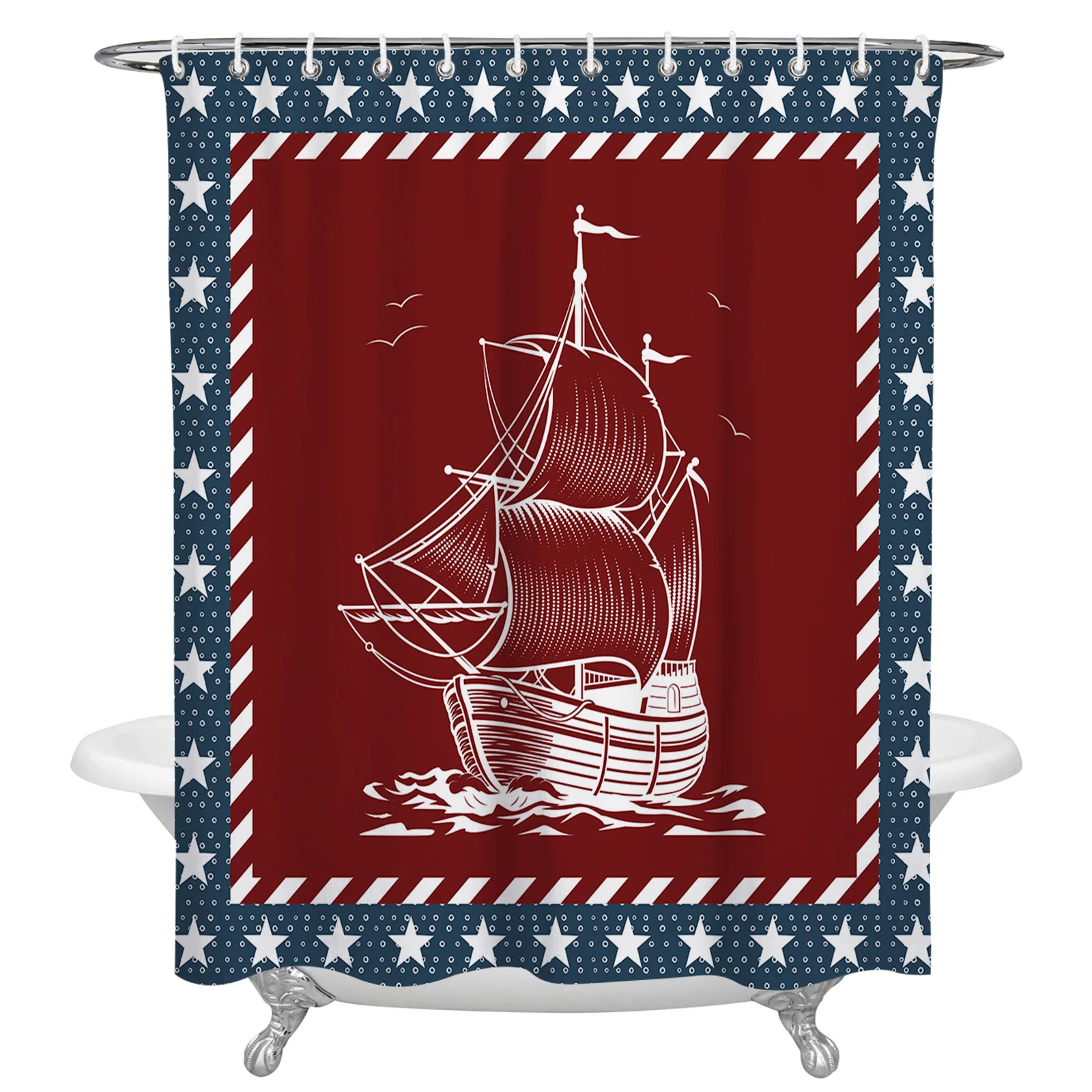 Five-Pointed Star Sailing Ship Waterproof Bathroom Decoration Shower Curtain Printed Bathtub Curtains Bathroom Accessories