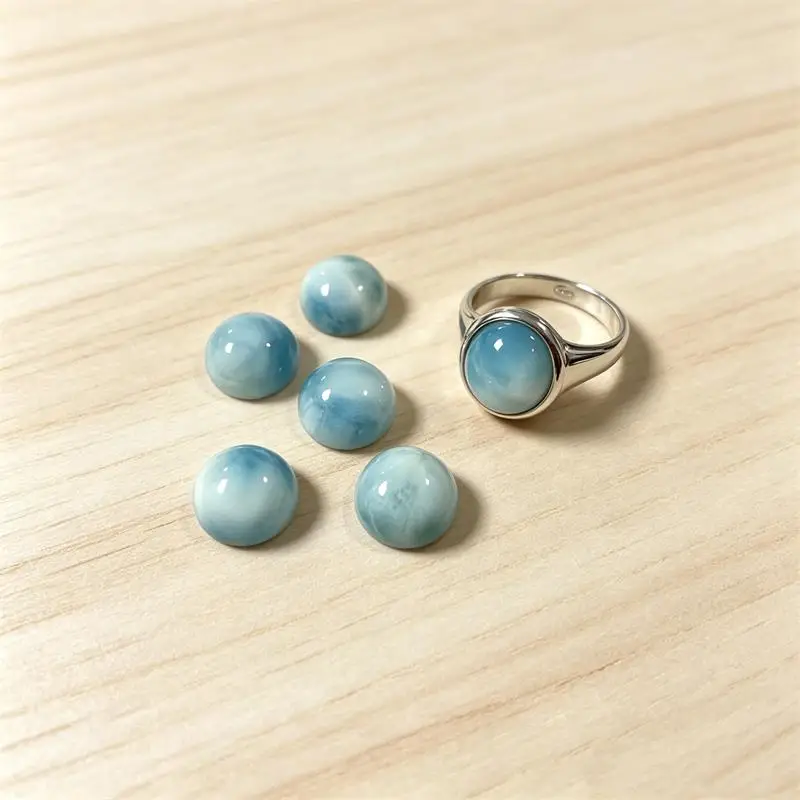 1PC 2-16mm Larimar Round Cabochon Beads No Hole Polished Flat Back for Necklace Pendant