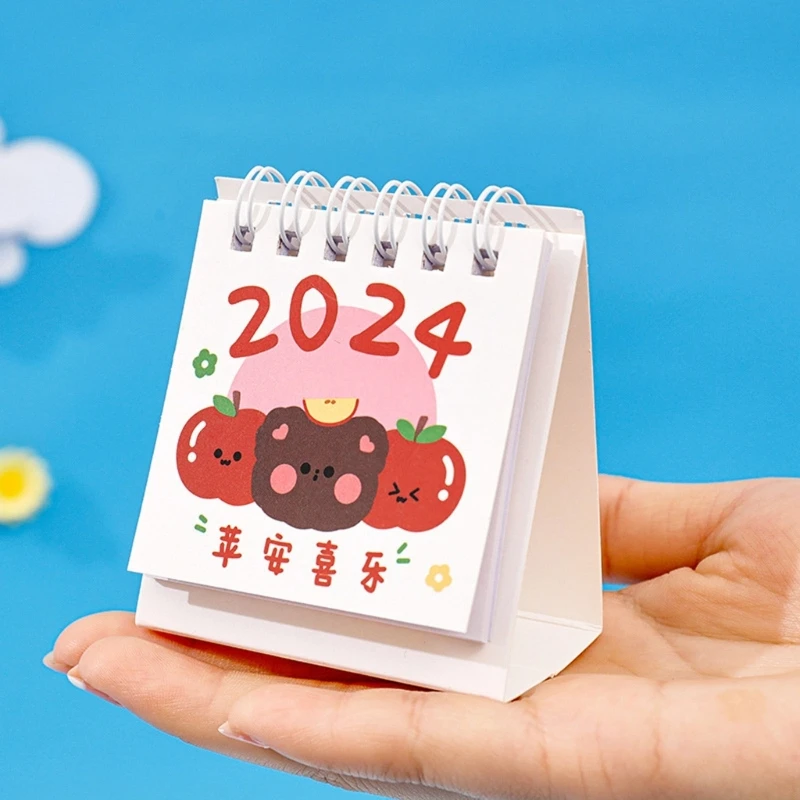 2024 Mini Cartoon Desk Calendar Home Office Flip Stand Monthly Planner Decor
