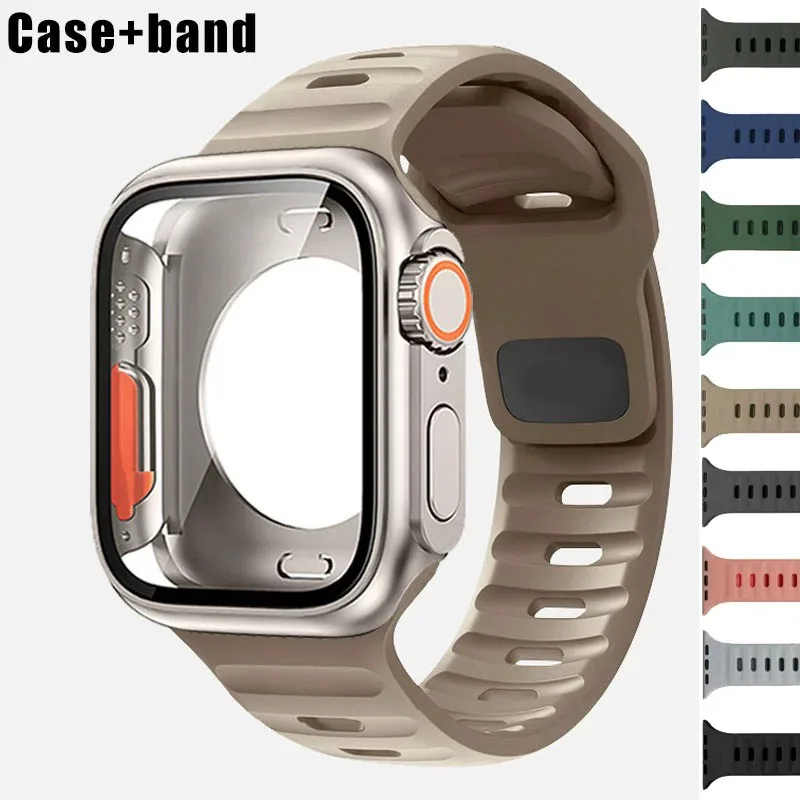 

Case+Strap For Apple Watch Band 45mm44mm41mm 42 40mm Smart Silicone Bracelet Iwatch Series 3 4 5 6 Se 7 8 9 Change To Ultra Case
