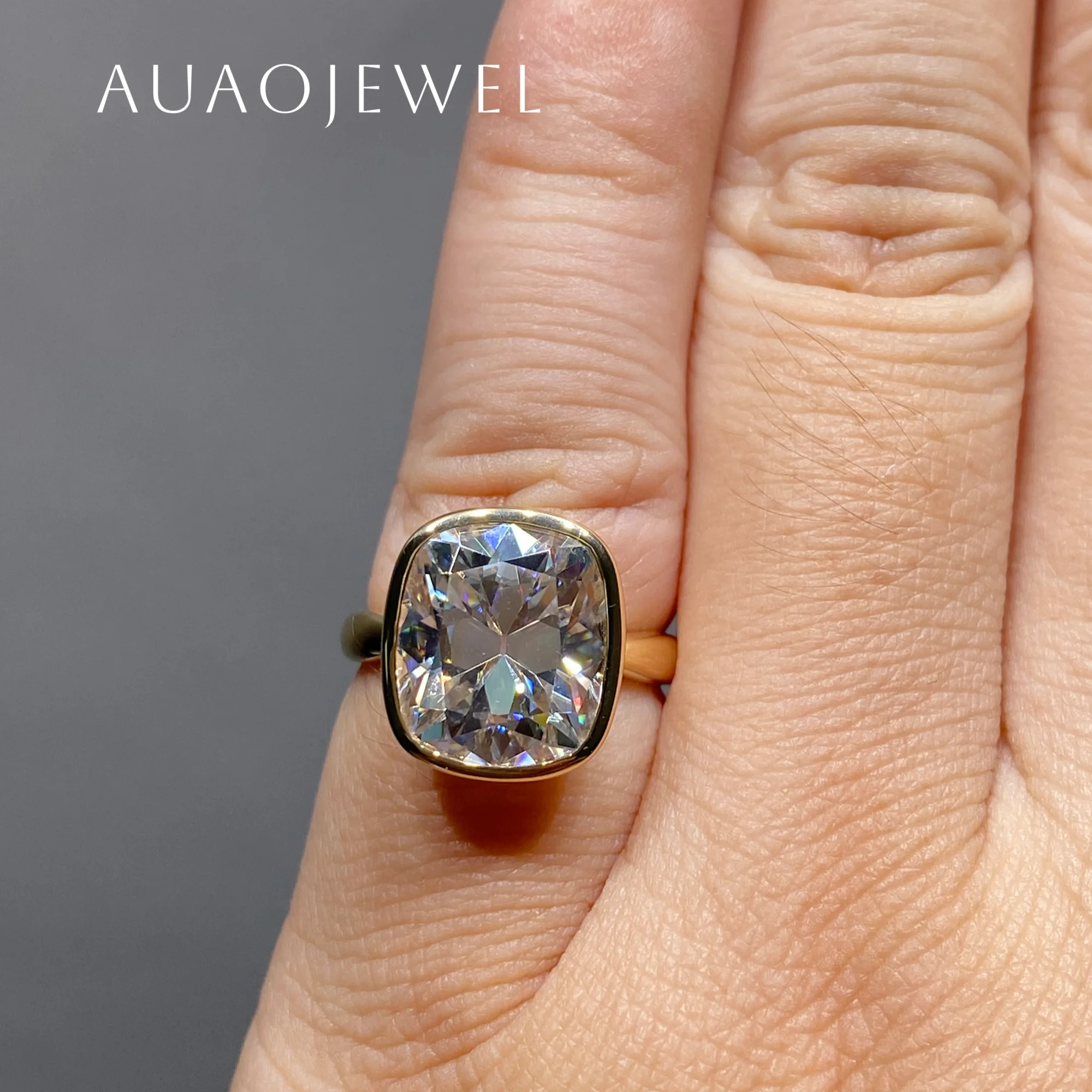 AUAOJEWEL 6Carat Old Mine Cushion Moissanite Large Fashion Bezel Ring Sterling Silver 925 Rings 18K 14K 9K 10K Gold Fine Jewelry