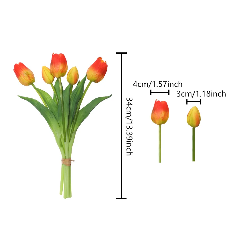 1 bundel van 5 gesimuleerde tulpen, binnenhuis rekwisieten schieten gesimuleerde bloemen, Valentijnsdag bruiloft vaas bloemstuk