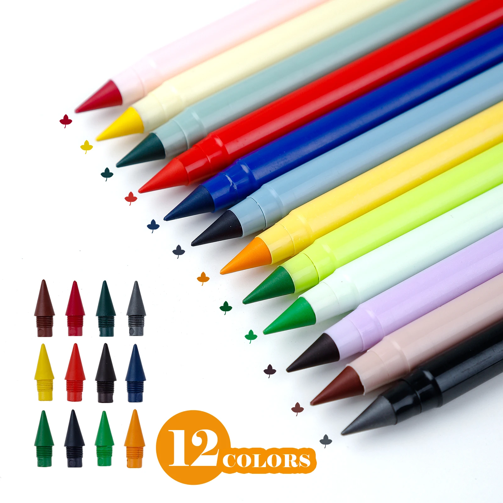 12Colors/set Morandi Colored Everlasting Pencils Unlimited Eternal Writing Pencil Erasable Colorful Pen No Ink Pen Stationery