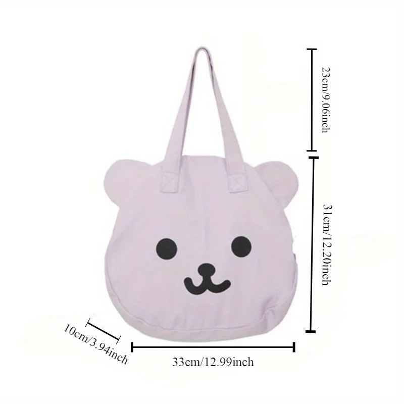 Sacola de lona dupla face para as mulheres, design bonito urso dos desenhos animados, bolsa de ombro, grande capacidade saco de compras, mochila escolar casual